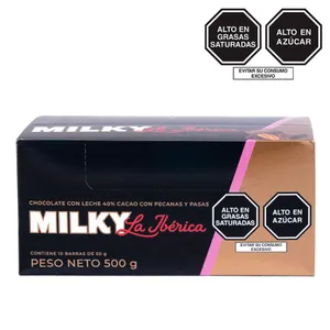 Barra Milky con pecanas y pasas x 50 g x 10 pzs